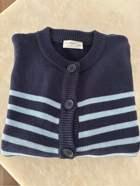 Minnow Navy & Light Blue Breton Stripe Cardigan Small